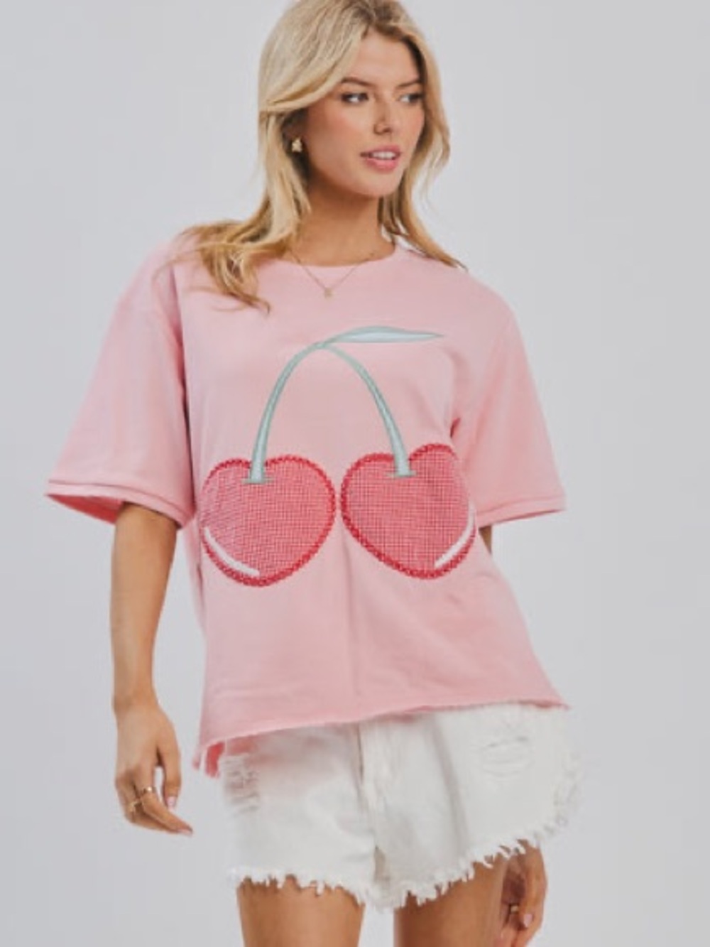 Oddi Cherry Motif Patched Top in Pink